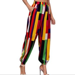 Color Block High Waisted Carrot Pants